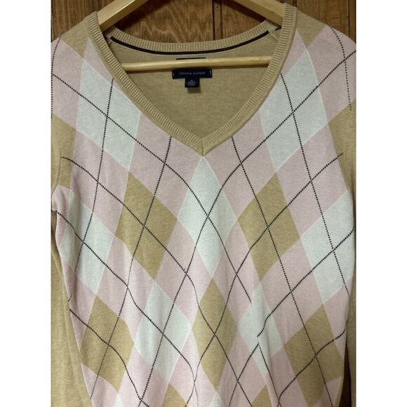 Tommy Hilfiger 100% Pima Cotton Super Soft Light Academia Argyle B Neck Sweater - Picture 2 of 6
